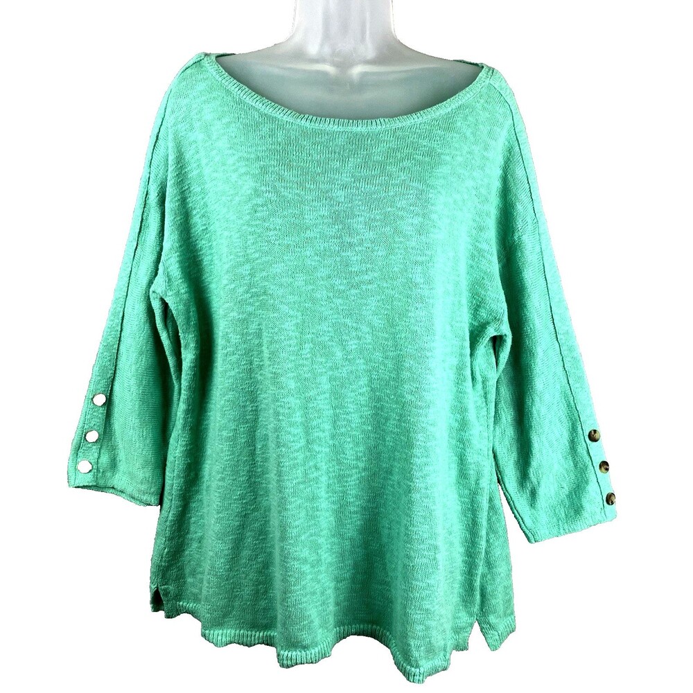 Talbots Cotton Blend Boatneck Sweater Women's XL Mint Green 3/4 Sleeve